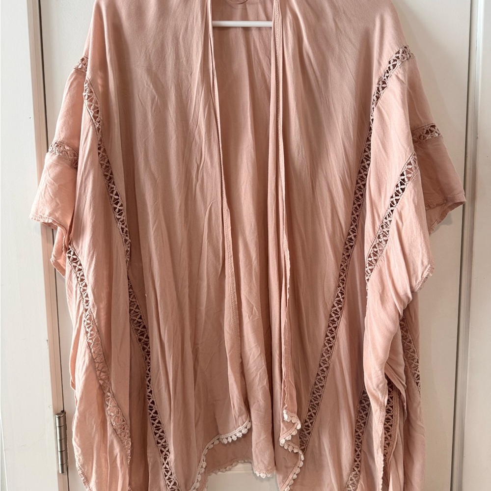 Melrose and Market Blush Pink Lace Trim Kimono One Size - Picture 2 of 6